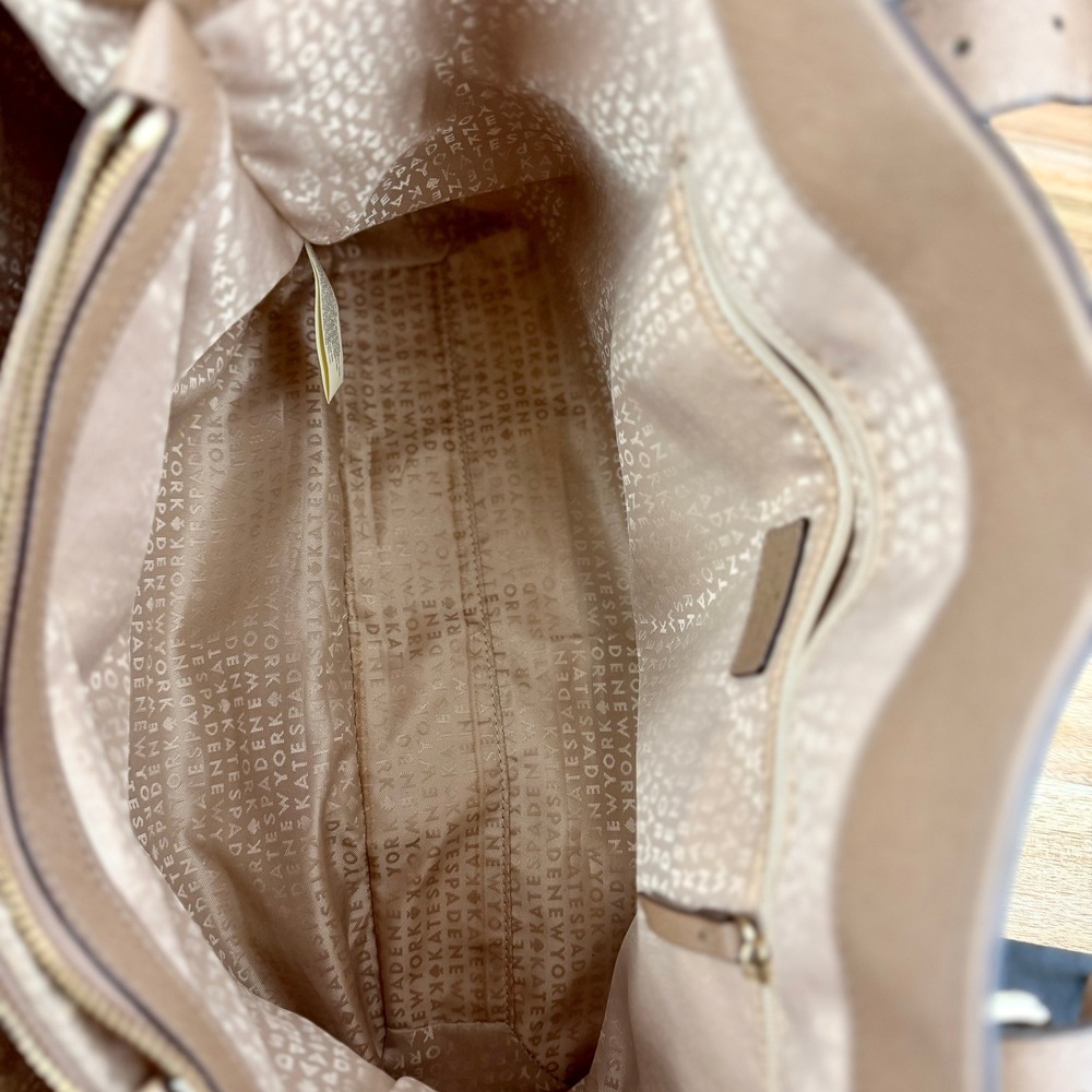 Kate Spade New York Saffiano Leather Tote Bag Taupe Tan Gold Hardware - Picture 12 of 15